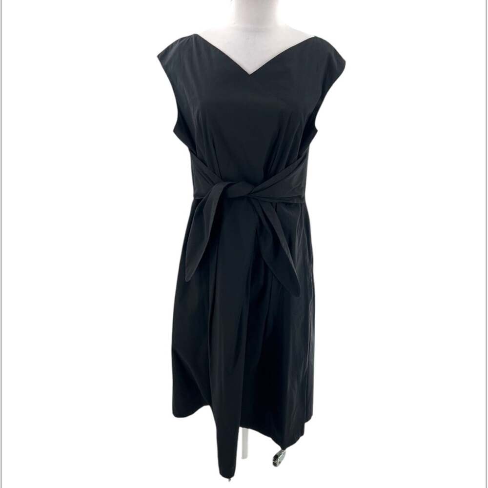 Lafayette 148 tie waist poplin midi Black Dress Sz L